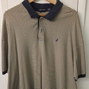 Nautica Navy and Cream Striped Polo Shirt